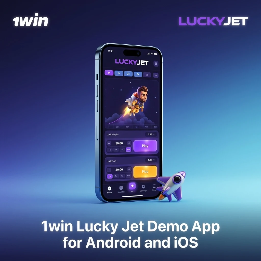 1win Lucky Jet demo app interface on Android and iOS showing betting controls and auto bet features for Indian players